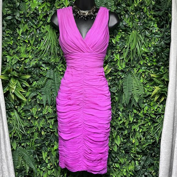 TADASHI SHOJI Dress Women 4P Pink Fitted 100% Silk Ruched Pleated Cocktail 2772 - Picture 2 of 9